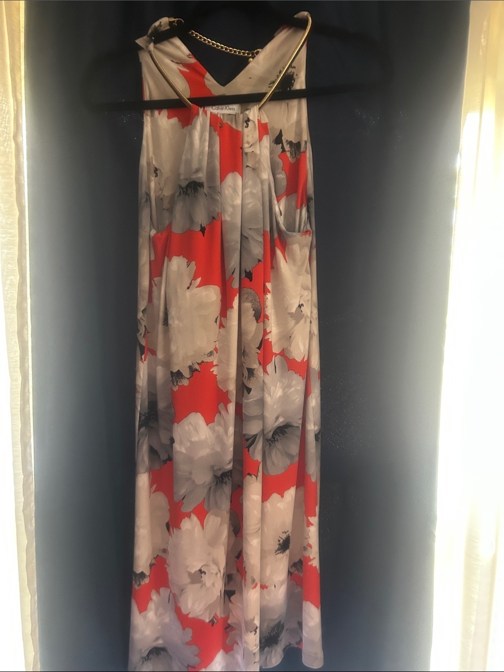 Calvin Klein Red and White Floral Maxi Skirt